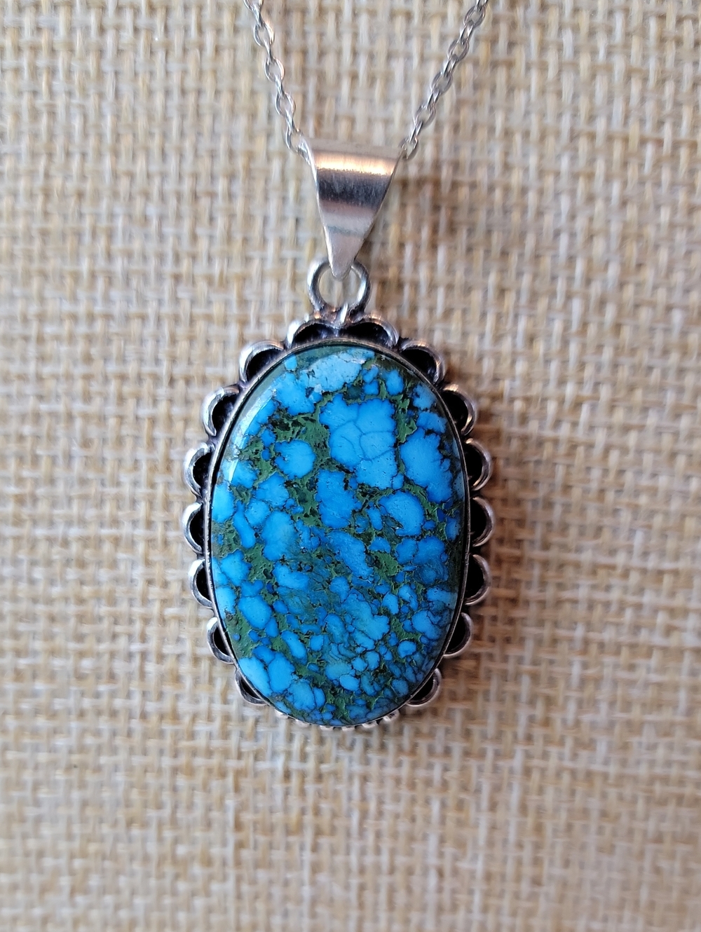 Spider Web Turquoise Scalloped Pendant Necklace